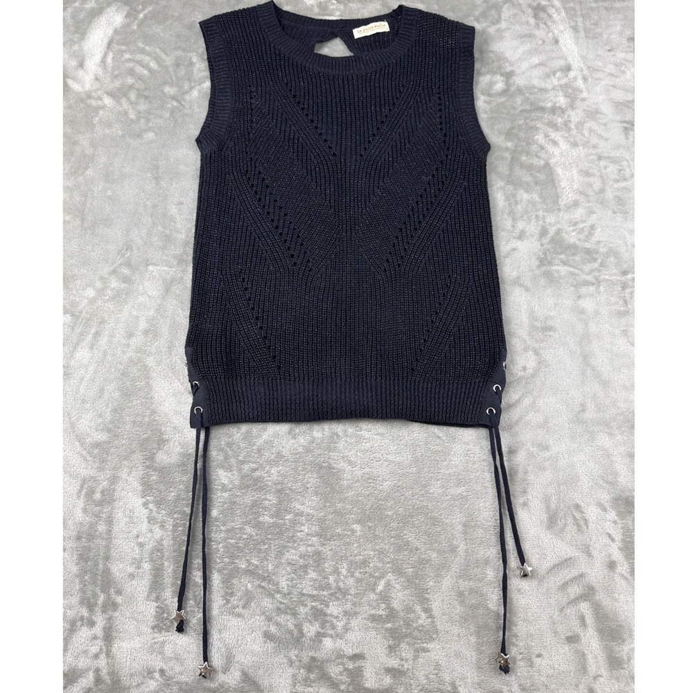 La p'tite etoile Paris Navy Blue Metallic Star Lace Up Knit Sweater Vest Medium